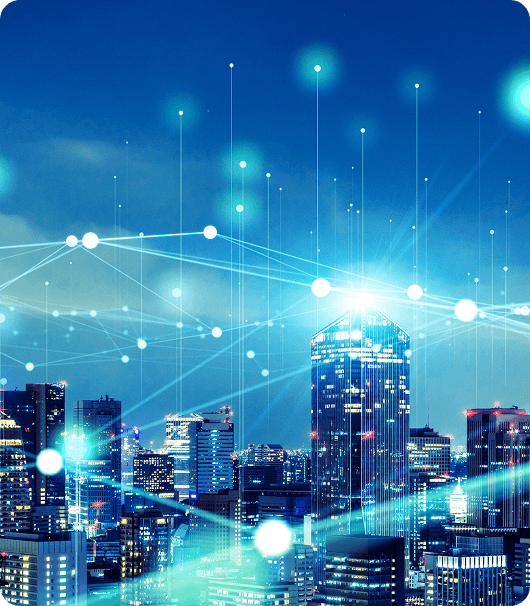 A vibrant, modern African cityscape representing technological growth.